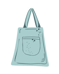 Cute cartoon grocery bag with front pocket, vector illustration in childish style for eco-friendly projects