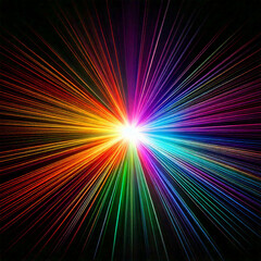 Rainbow Explosion: vibrant burst of light, radiating color and energy ,illustration