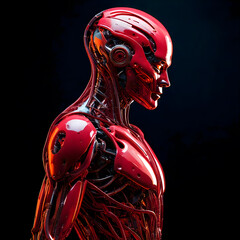 abstract red background robotic head profile 