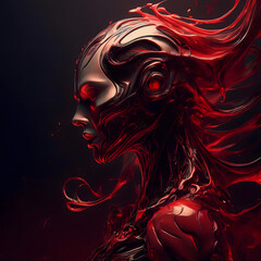 abstract red background robotic head profile 