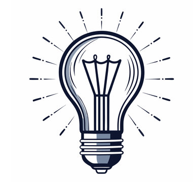 recommend clip art: Linear glowing idea lamp bulb with detailed line work and clear glass enclosure vector illustration. Modern style and detailed innovation light bulb line art. Idea lamp linear icon.
