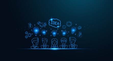 A creative concept visual featuring hand-drawn figures representing teamwork and idea generation in a digital environment.