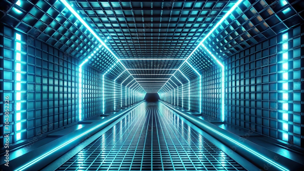 Poster futuristic tunnel with illuminated grid pattern