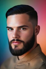 Obraz premium Portrait of a Caucasian male 25 years old with a short beard and short black hair