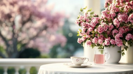 Fototapeta premium Serene Afternoon Tea in a Beautiful Garden Setting