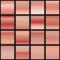 Metalic gradient collection with shiny rainbow hologram. Holographic foil texture, golden, blue, yellow, pink gradation. Vector set for frame, ribbon, border, other design