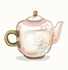 ceramic tea pot classical pottery tableware container illustration on white background