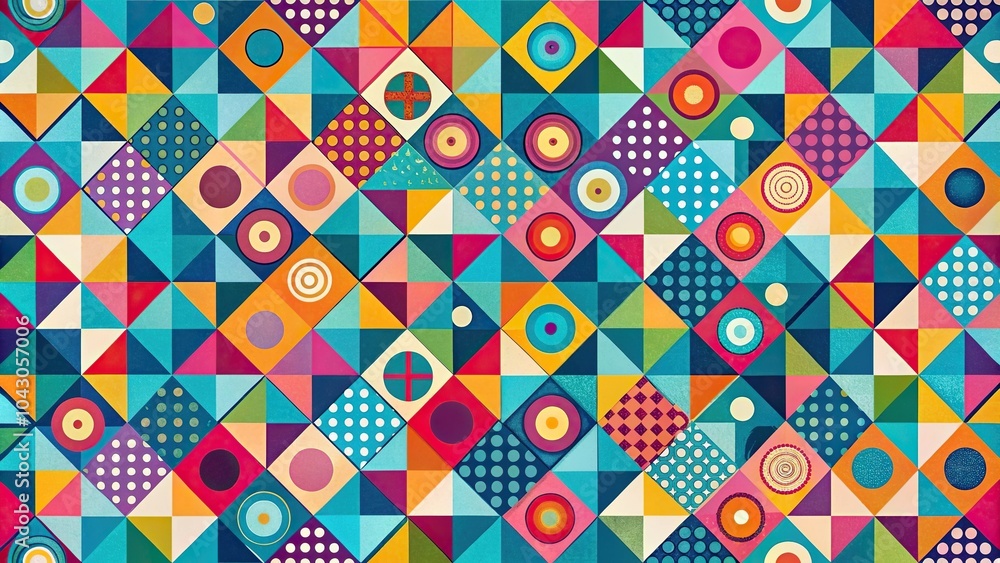 Poster geometric abstract pattern with colorful circles and triangles panoramic