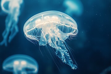 Obraz premium Cauliflower jellyfish Cuphea Indian Ocean, Maldives. The beauty of jellyfish Generative AI