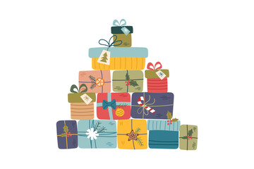 Pile of Christmas gift boxes isolated on white background. Christmas concept. Christmas presents.