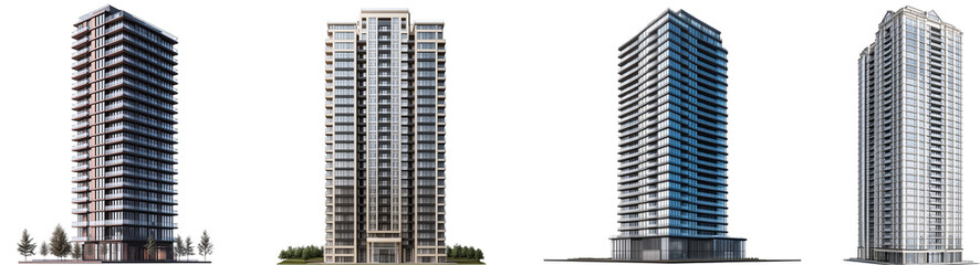 set of skyscrapers isolated on transparent background