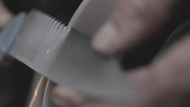 Knife sharpening on moving machine
