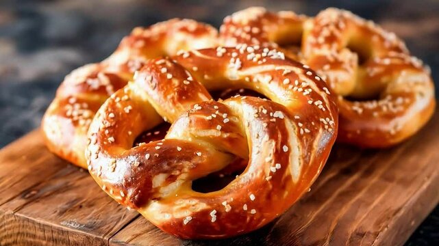 Soft baked pretzel, Homemade soft pretzels on a wooden board	