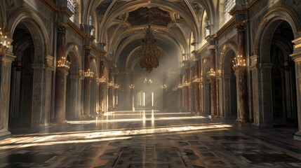 Fantasy medieval Great Hall in the royal palace.