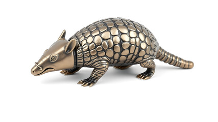 Fototapeta premium Armadillo metallic 3D image of bronze armadillo on white background. Generative AI