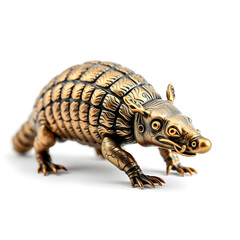 Fototapeta premium Armadillo metallic 3D image of bronze armadillo on white background. Generative AI