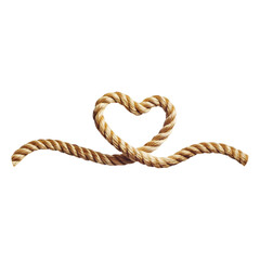 heart shape crafted from intertwined rope, Nautical or cowboy concept idea a transparent background.