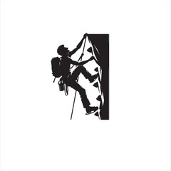 Rock Climbing Silhouette. Abseiler silhouette with mountains , Rappelling