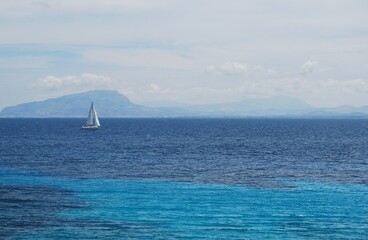 Fototapeta premium sailing on the sea view of the island of Favignana in Sicily