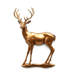 Deer metallic 3D image of bronze deer on white background. Generative AI