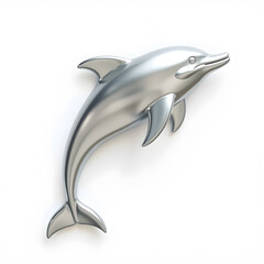 Fototapeta premium Dolphin metallic 3D image of silver dolphin on white background. Generative AI
