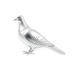 Fototapeta premium Dove metallic 3D image of silver dove on white background. Generative AI