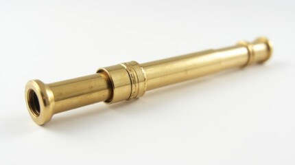 A compact brass telescope, slightly extended, placed on a white background.