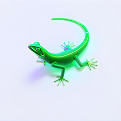 Fototapeta premium Lizard metallic 3D image of neon green lizard on white background. Generative AI
