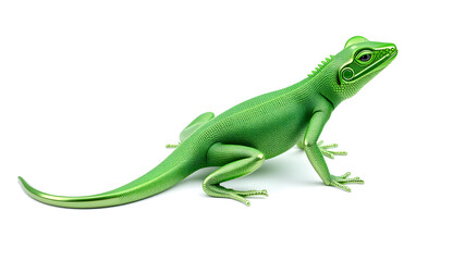 Fototapeta premium Lizard metallic 3D image of neon green lizard on white background. Generative AI