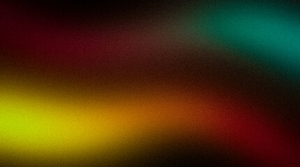 Vibrant glowing noisy dark gradient backdrop design, abstract dark orange red green black color grainy wavy shaped color flow gradient, website header, poster, cover, banner