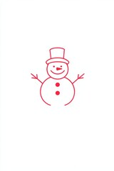 A simple red outline of a snowman with no details on a pure white background. 