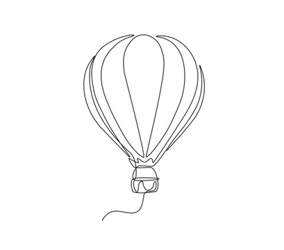 Hot air ballons in continuous one line drawing. Single line draw illustration of hot air ballons. Editable vector.