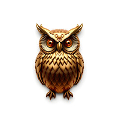 Obraz premium Owl metallic 3D image of bronze owl on white background, generative AI