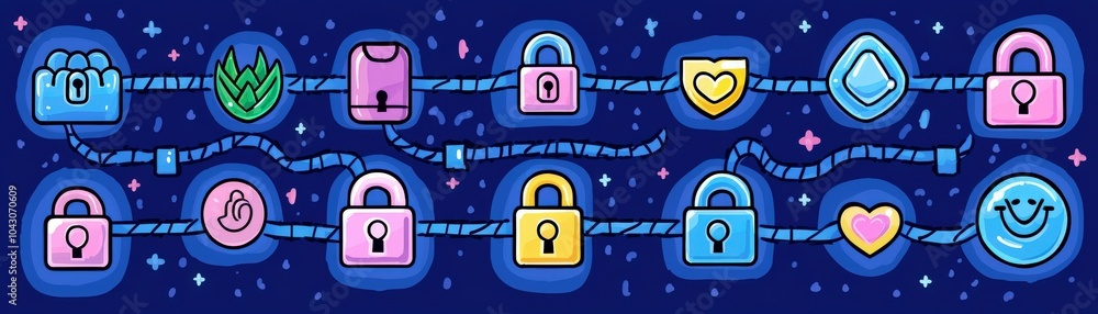 Poster colorful locks and symbols in a data stream design