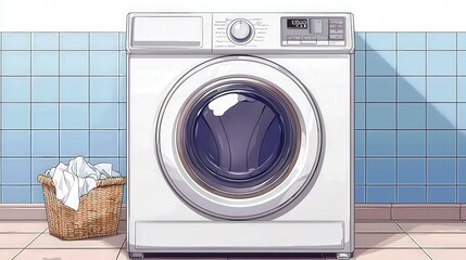 Cozy Laundry Room in Anime Style