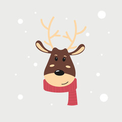 Cute Christmas deer in cartoon style