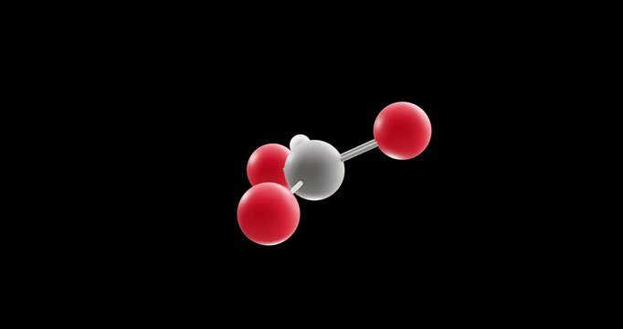 Bicarbonate molecule, rotating 3D model of polyatomic anion, looped video on a black background