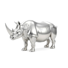 Obraz premium Rhino metallic 3D image of silver rhino on white background. Generative AI