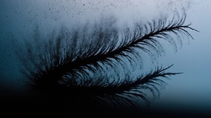 Fototapeta premium A twisting stream of ink spiraling through clear water, starting as a dense black line at the base. The ink gradually disperses, creating intricate patterns and swirls as it moves through the water.
