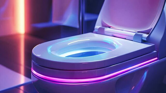 Automatic toilet with neon light, Futuristic toilet in contemporary bathroom. Modern automatic toilet bowl
