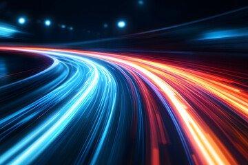 Obraz premium Speed light motion data transfer simulation on dark background