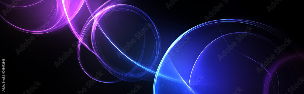 Wall mural abstract glowing light effect circled lines on dark background, round sparkles and light lines in pi
