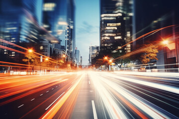 Fototapeta premium vibrant night cityscape with blurred lights and dynamic motion urban life street with bokeh effect of busy streets atmosphere concept