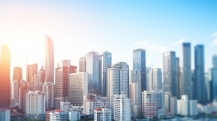 Fototapeta premium blurred urban cityscape soft focus background with modern skyscrapers and buildings for product display or promotional materials