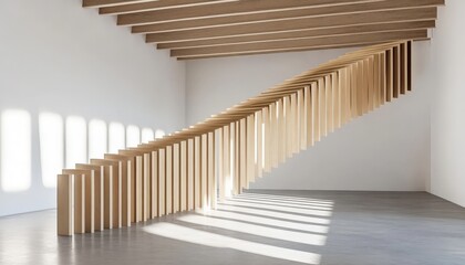 Fototapeta premium Modern Interior Design with Suspended Wood Panels.