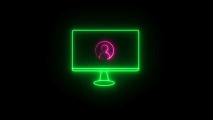 User line icon. profile or monitor icon on the black background. Abstract neon monitor icon.