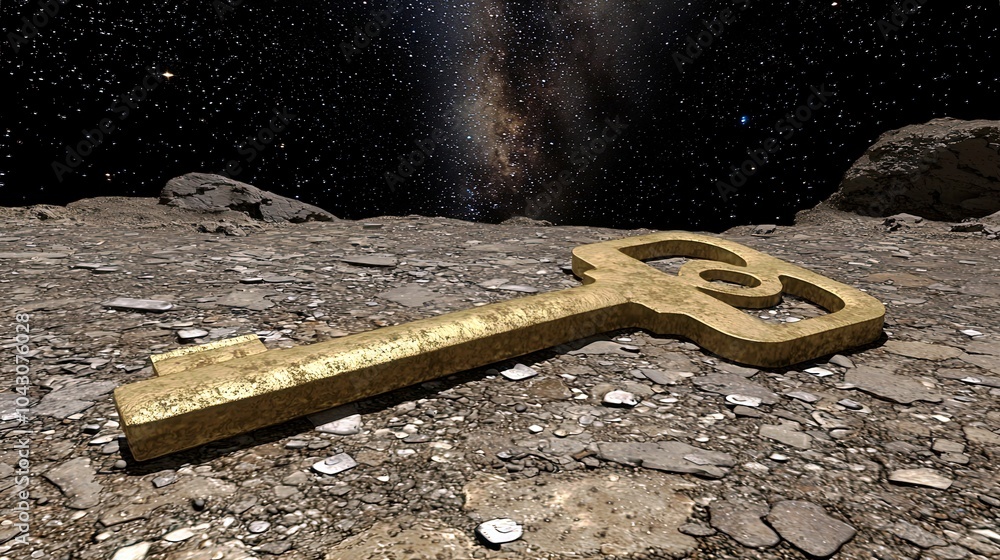 Poster massive digital key floating in space