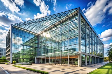 Fototapeta premium Glass building with roof and facade