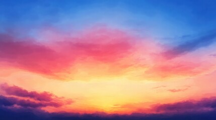 Fototapeta premium A beautiful watercolor painting of a sunset, with warm orange and pink tones blending smoothly into a deep blue sky