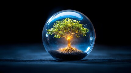 Fototapeta premium Illuminated tree within a protective sphere